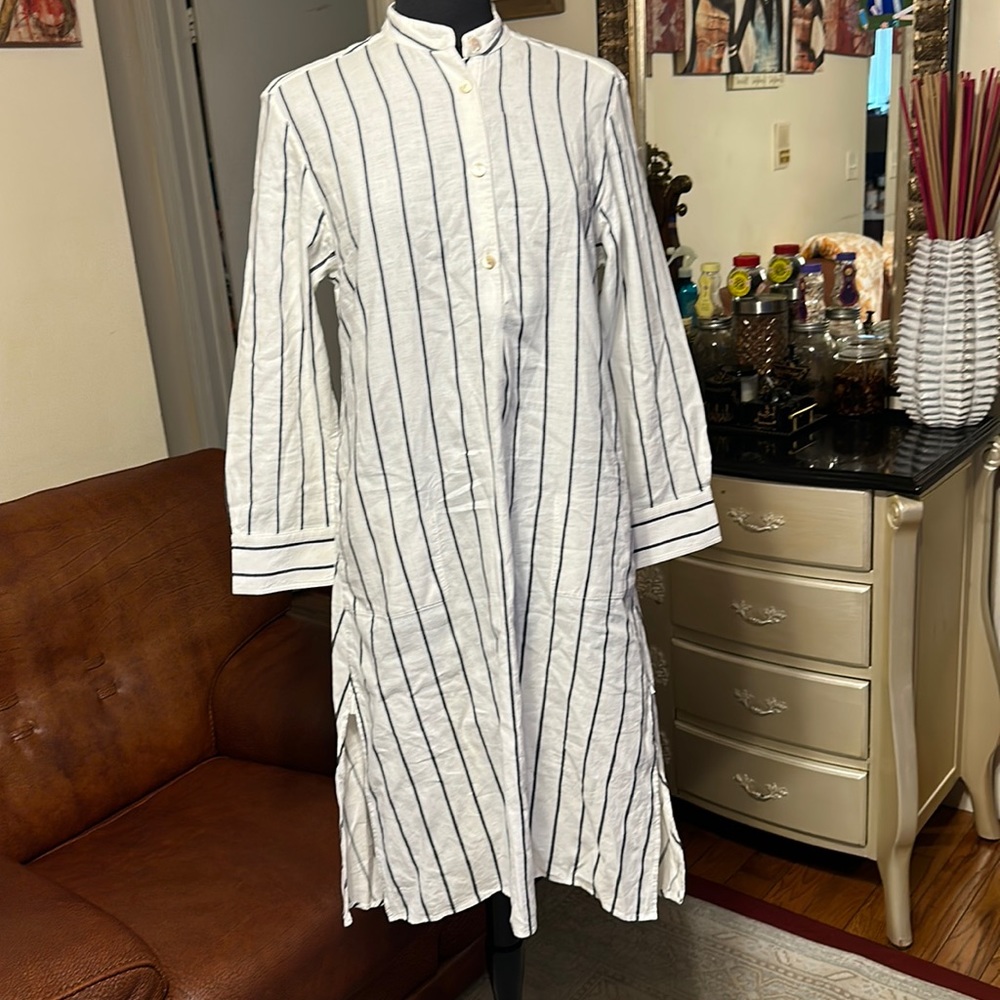 PALMER //HARDING WOMENS 55% COTTON 45 % LINEN BLACK WHITE  DRESS WITH PO…
